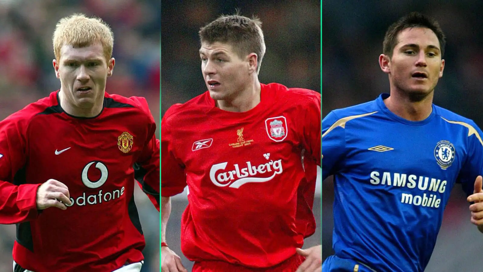 Man Utd Paul Scholes, Liverpool Steven Gerrard, Chelsea Frank Lampard