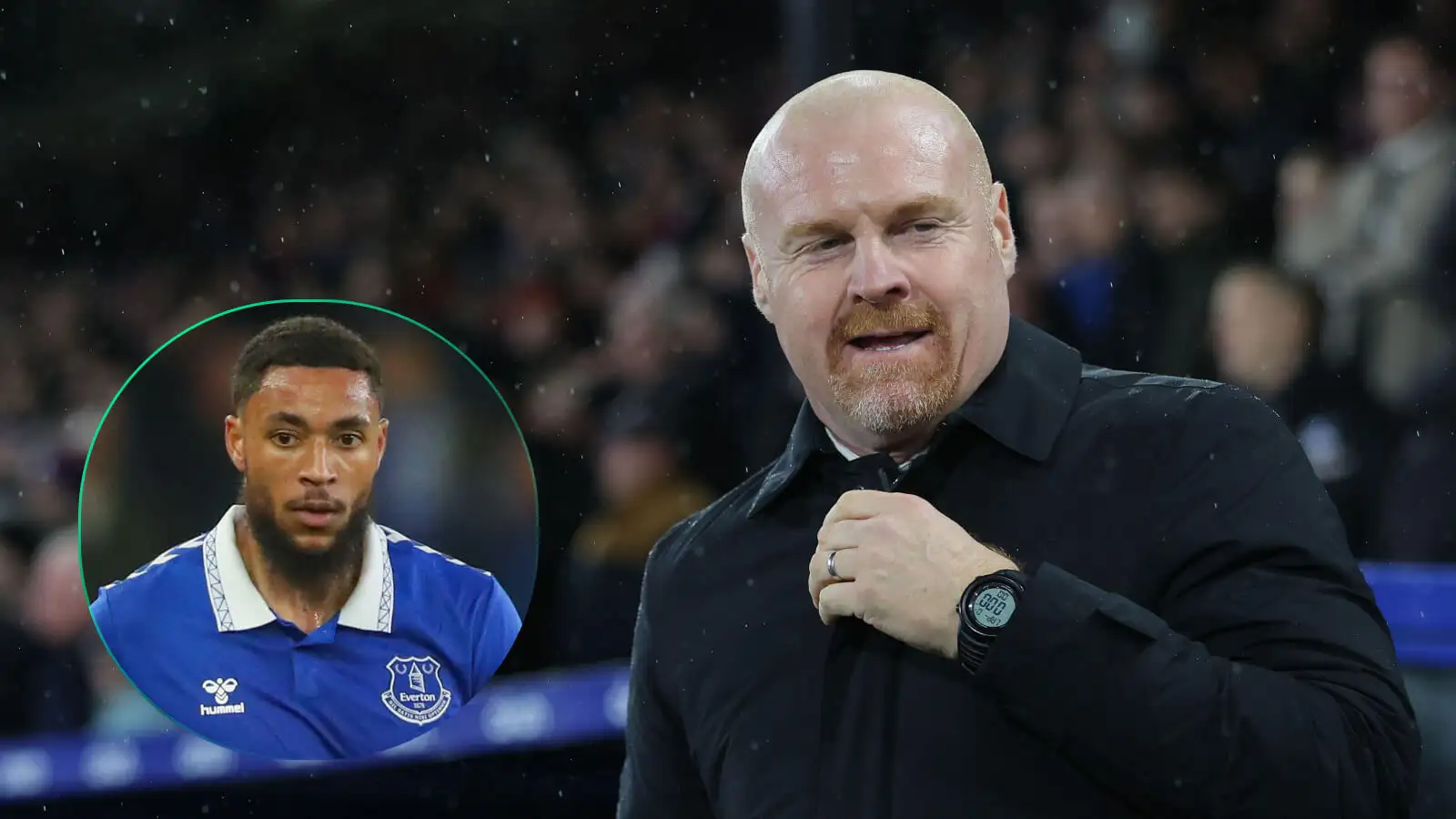 Everton manager Sean Dyche alongside Arnaut Danjuma