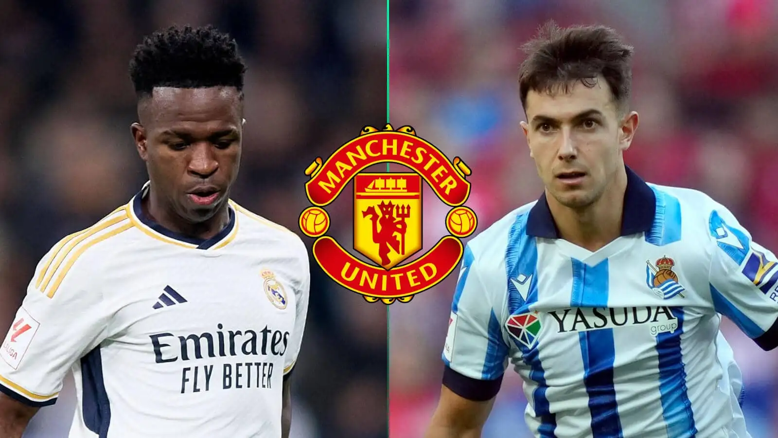 Real Madrid forward Vinicius Junior and Martin Zubimendi of Real Sociedad are both on Man Utd transfer radar