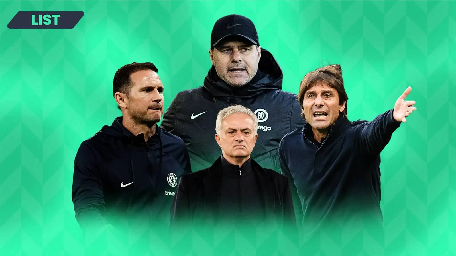 Mauricio Pochettino, Frank Lampard, Jose Mourinho, Antonio Conte