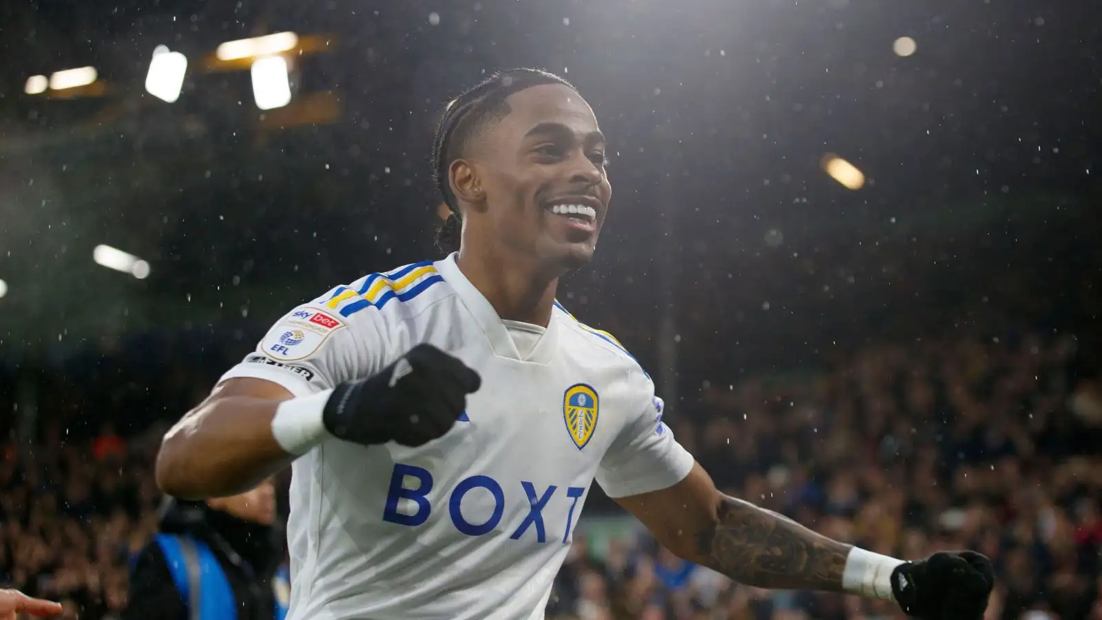 Crysencio Summerville of Leeds United celebrates his goal during the Sky Bet Championship match between Leeds United and Rotherham United