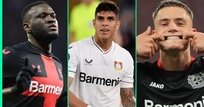 Victor Boniface, Piero Hincapie and Florian Wirtz of Bayer Leverkusen are being linked with Premier League moves