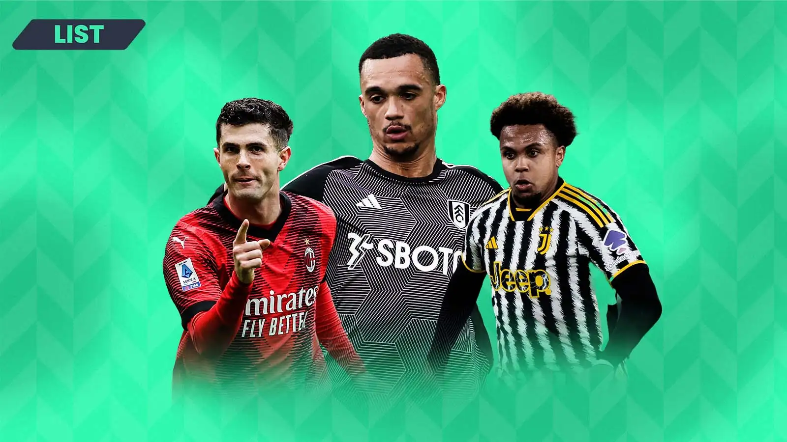 Antonee Robinson (Fulham), Christian Pulisic (AC Milan) and Weston McKennie (Juventus)