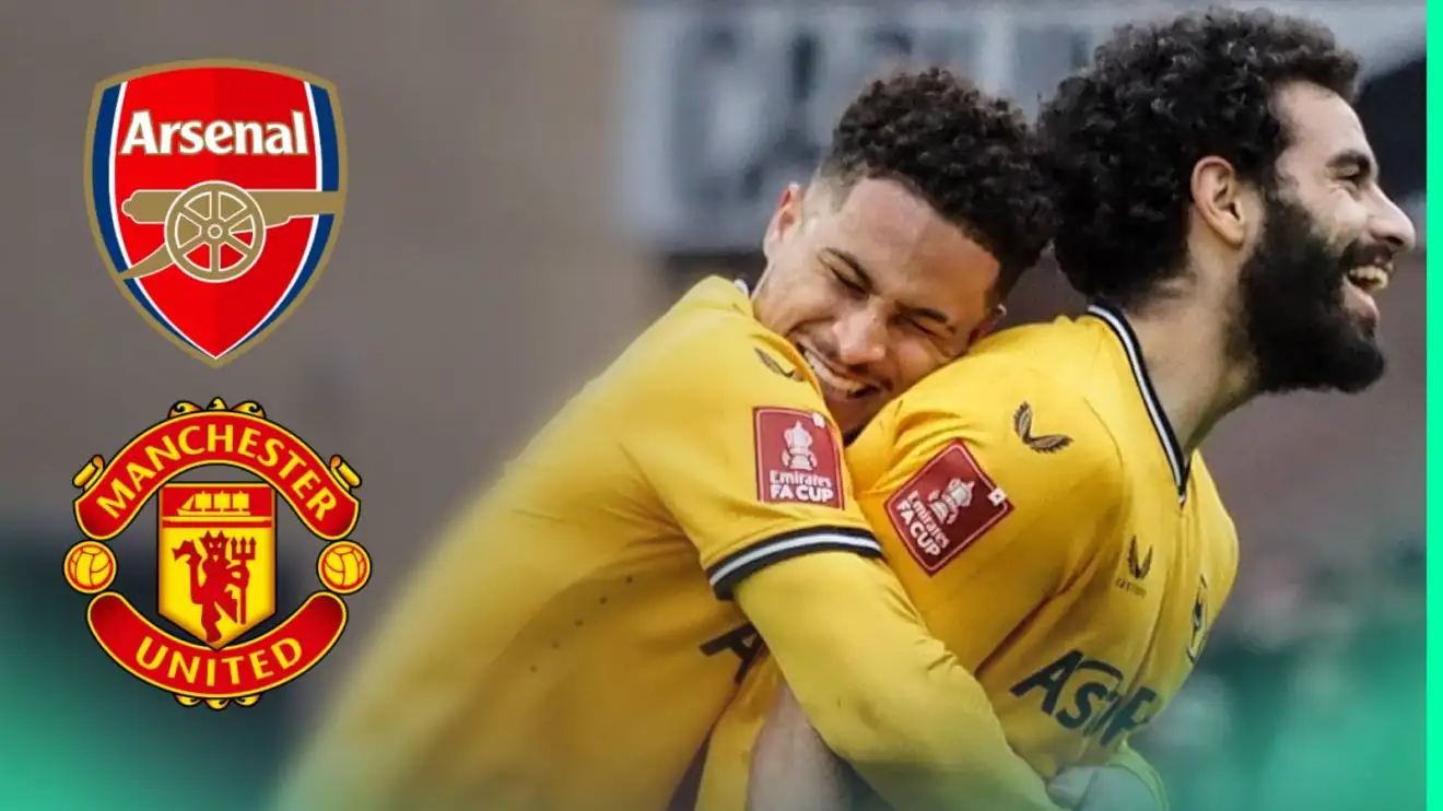 Joao Gomes and Rayan Ait-Nouri of Wolves, Brazil midfielder Gomes is wanted by Arsenal and Man Utd Joao Gomes and Rayan Ait-Nouri of Wolves, Brazil midfielder Gomes is wanted by Arsenal and Man Utd