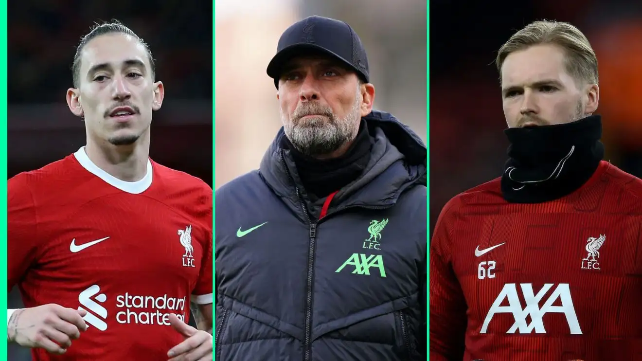 Kostas Tsimikas, Jurgen Klopp and Caoimhin Kelleher, Liverpool