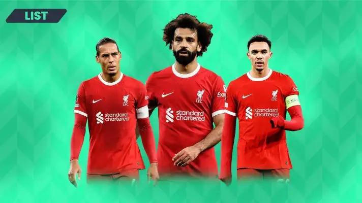 Virgil van Dijk, Mohamed Salah and Trent Alexander-Arnold playing for Liverpool.