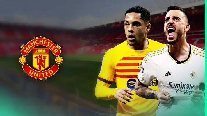 Barcelona's Vitor Roque and Joselu of Real Madrid are two strikers Manchester United are looking at signing
