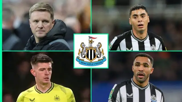 Eddie Howe, Miguel Almiron, Nick Pope and Callum Wilson, Newcastle