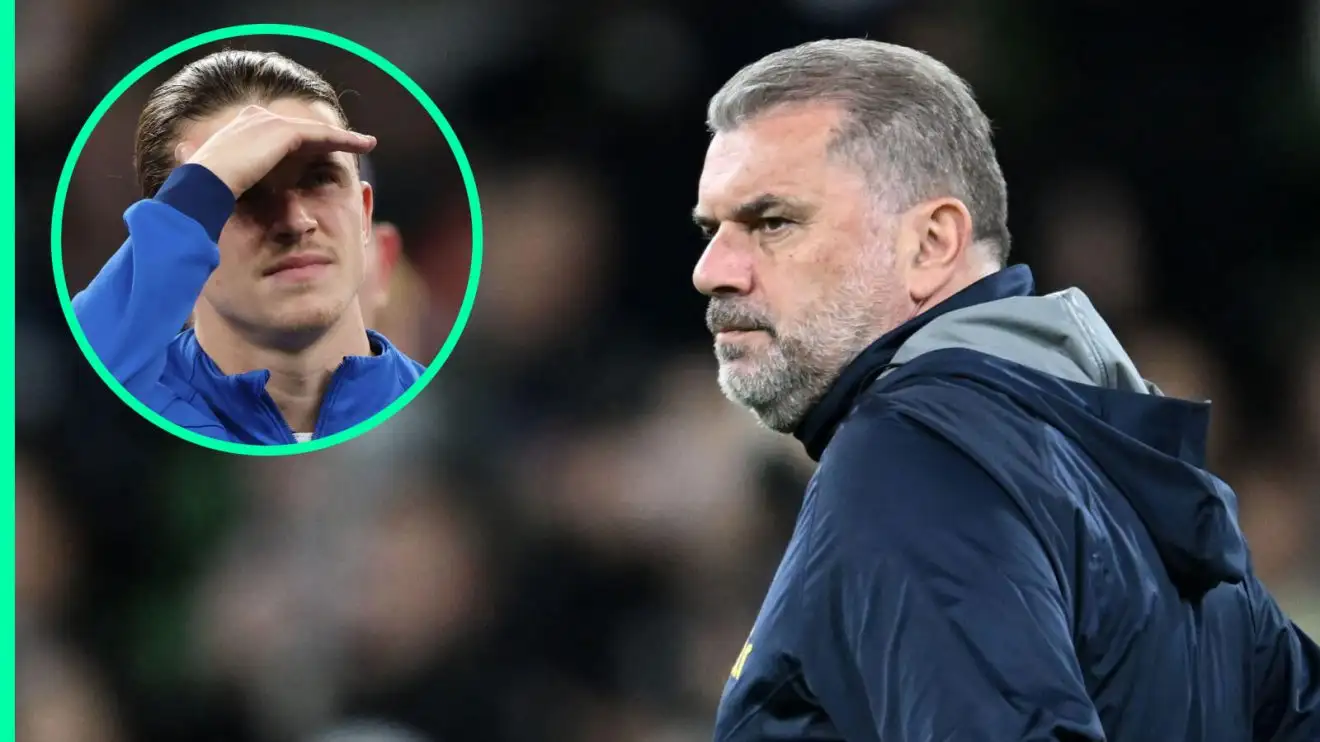 Tottenham boss Ange Postecoglou and midfield target Conor Gallagher Conor Gallagher and Ange Postecoglou, Tottenham