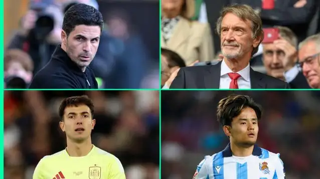 Mikel Arteta, Sir Jim Ratcliffe, Martin Zubimendi and Takefusa Kubo