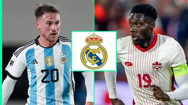 Alexis Mac Allister, the Real Madrid badge, and Alphonso Davies