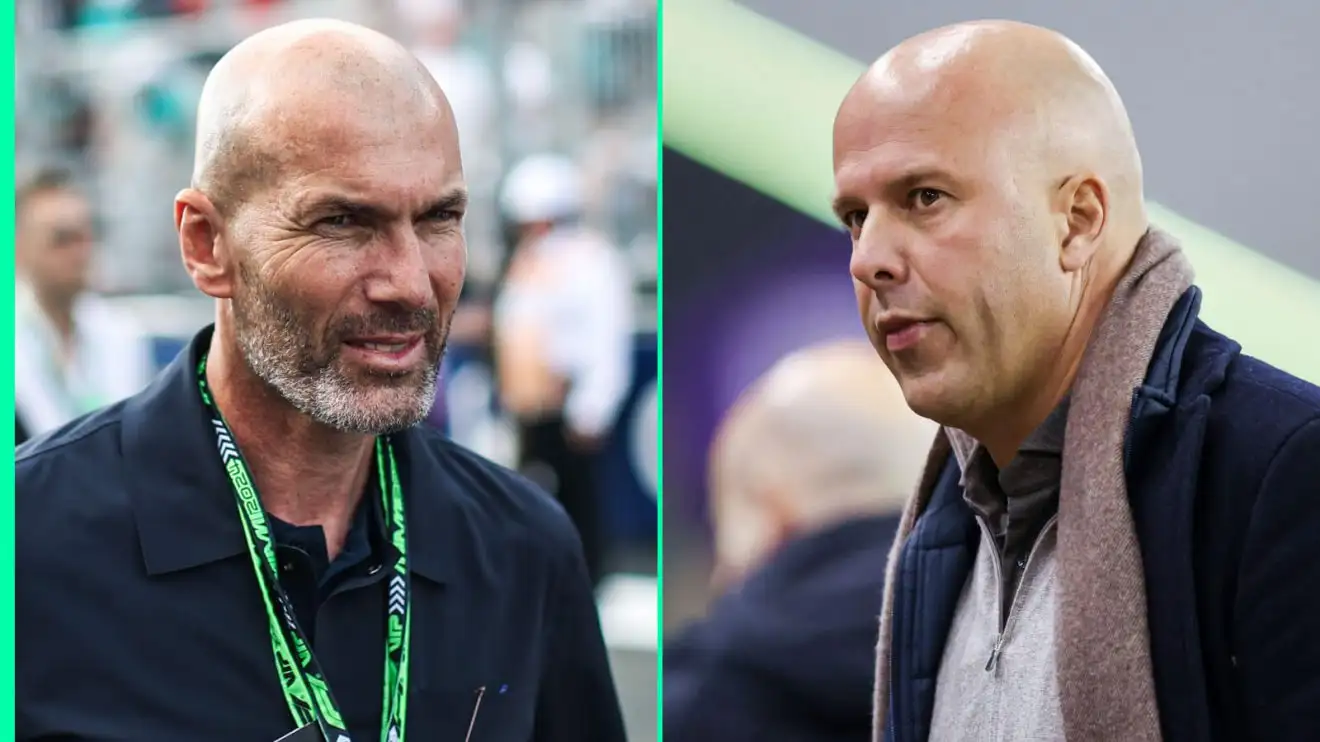 Real Madrid legend Zinedine Zidane and Liverpool coach Arne Slot