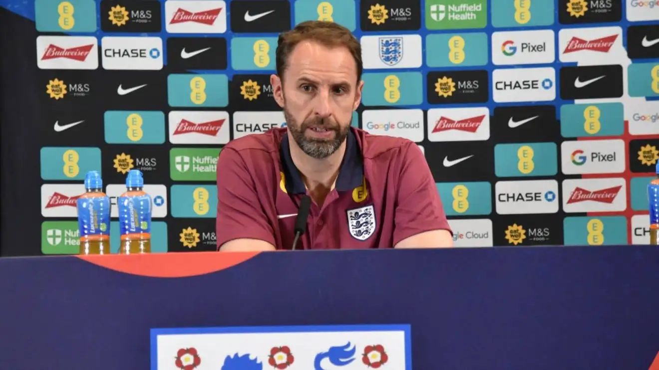 Gareth Southgate England manager Gareth Southgate, England manager, speaking at a press conference in Darlington
