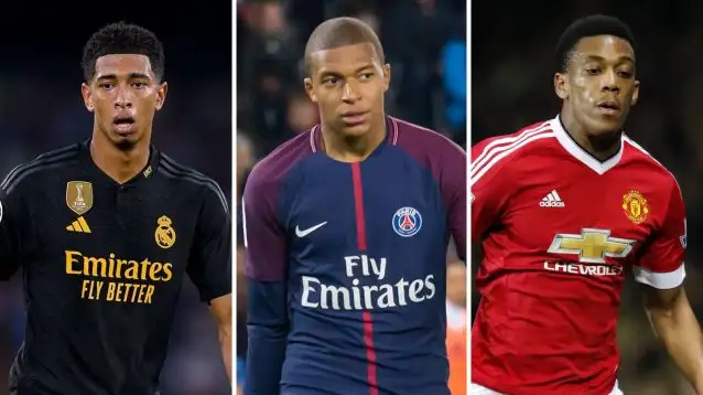 Jude Bellingham at Real Madrid, Kylian Mbappe at PSG and Anthony Martial at Man Utd