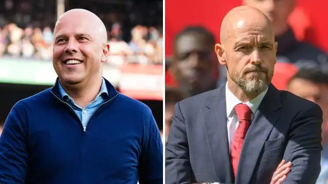 Liverpool manager Arne Slot, Man Utd manager Erik ten Hag