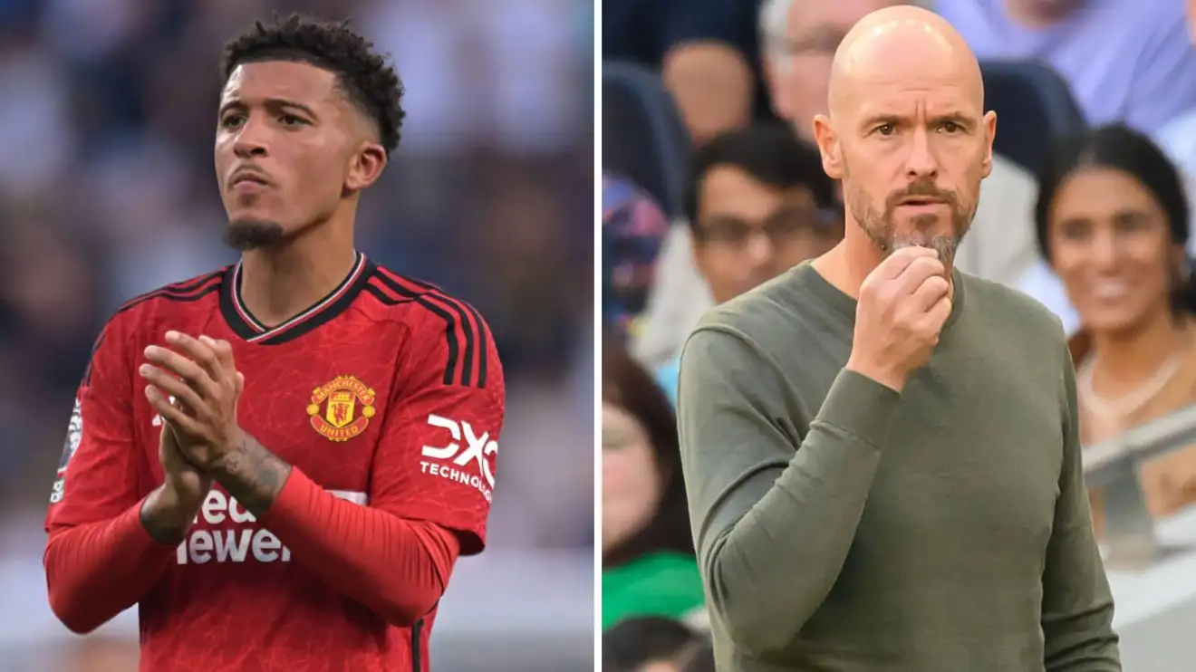 Jadon Sancho and Erik ten Hag of Man Utd Jadon Sancho and Erik ten Hag of Man Utd