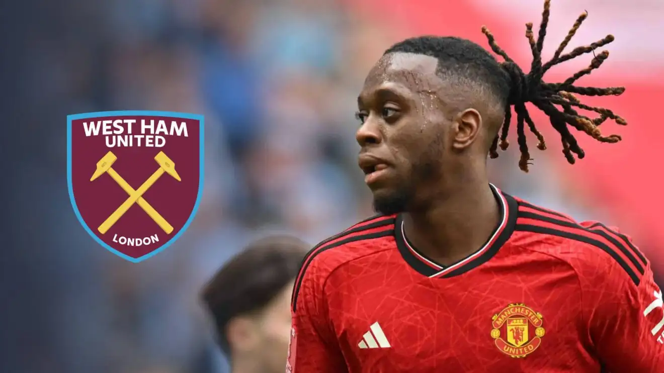 Man Utd right-back Aaron Wan-Bissaka, West Ham badge Man Utd right-back Aaron Wan-Bissaka, West Ham badge