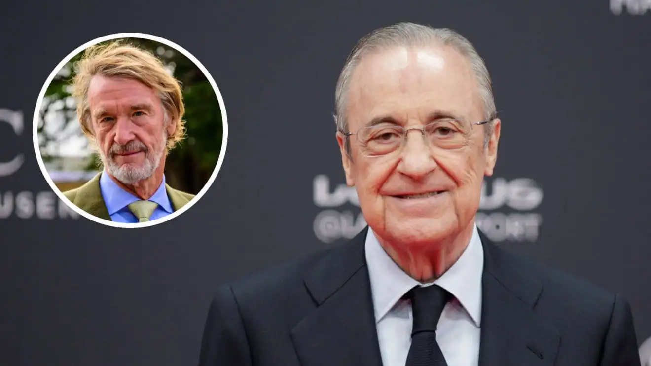 Real Madrid president Florentio Perez and, inset, Manchester United chief Sir Jim Ratcliffe Real Madrid president Florentio Perez and, inset, Manchester United minority shareholder Sir Jim Ratcliffe