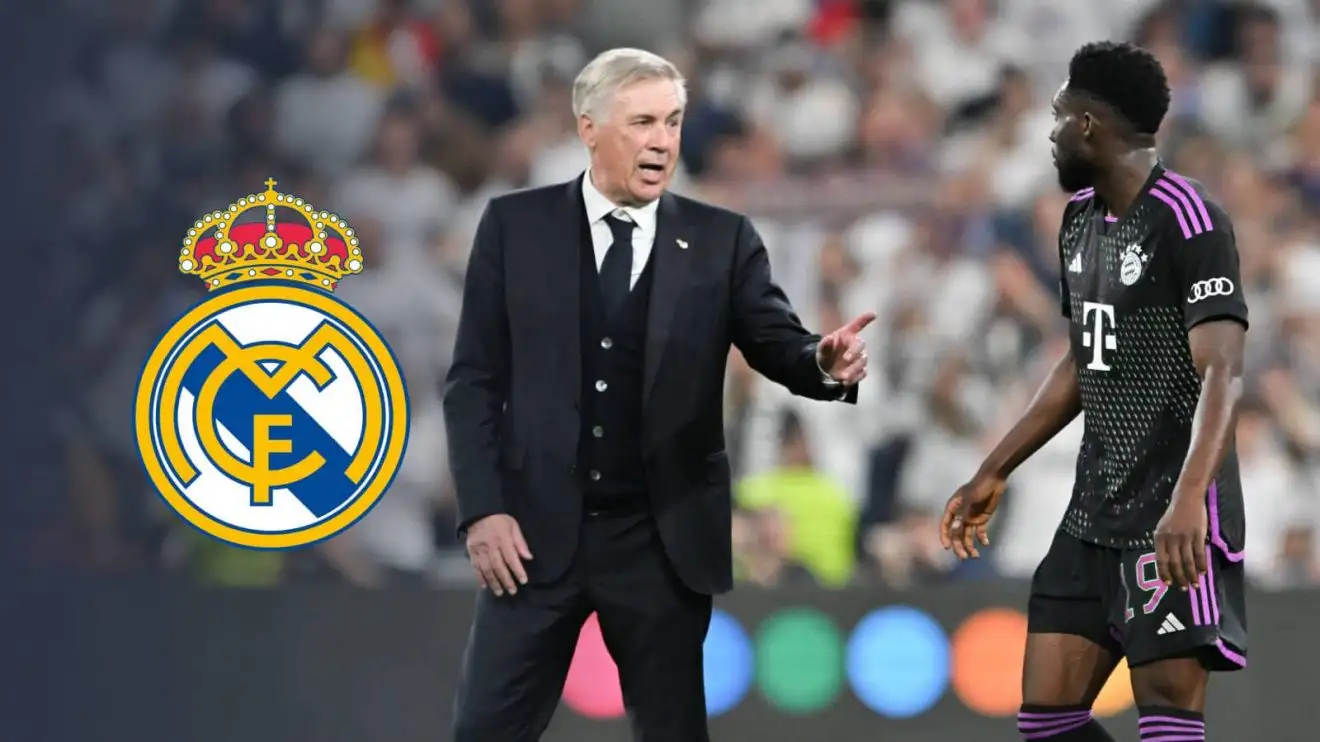 Real Madrid boss Carlo Ancelotti and Alphonso Davies of Bayern Munich Real Madrid boss Carlo Ancelotti and Alphonso Davies of Bayern Munich