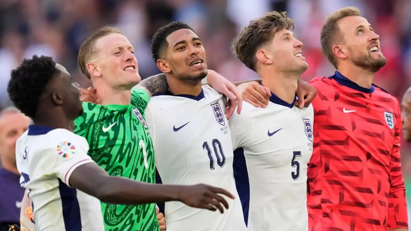 England stars Bukayo Saka, Jordan Pickford, Jude Bellingham, John Stones, Harry Kane