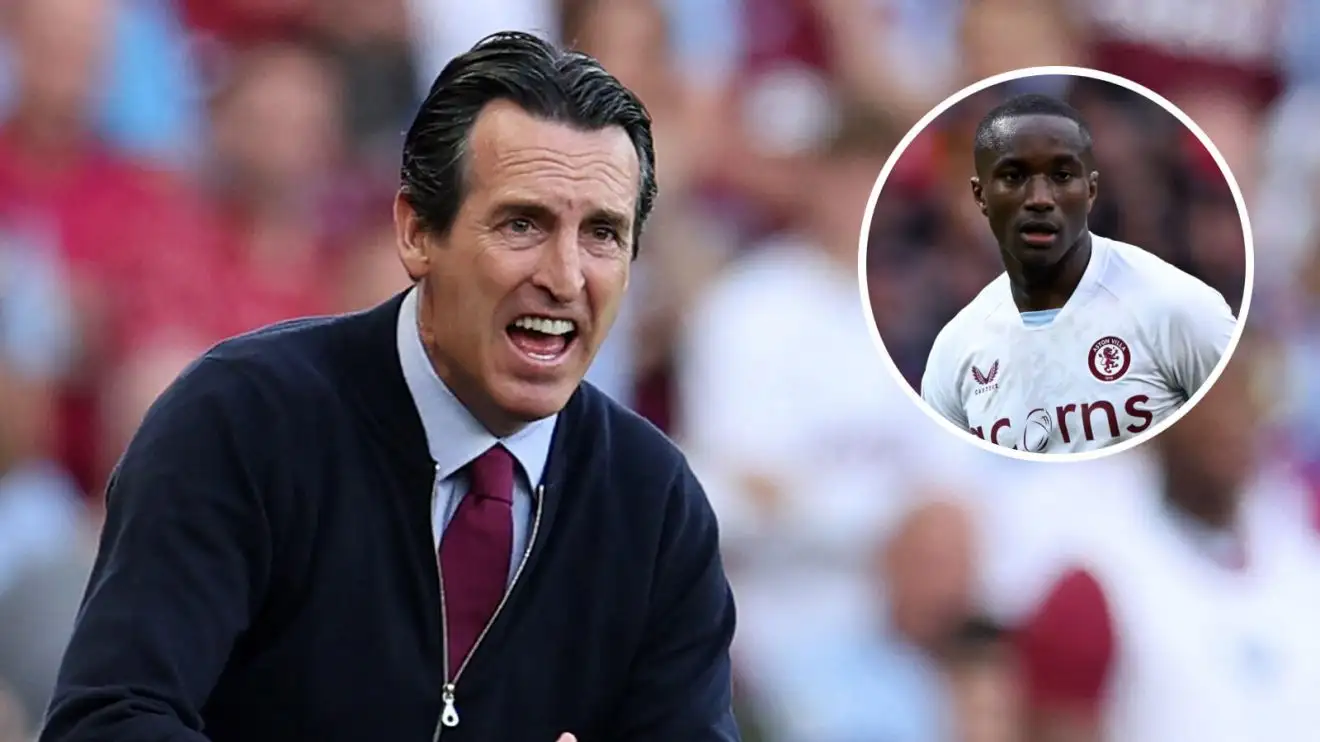 Aston Villa boss Unai Emery and Moussa Diaby