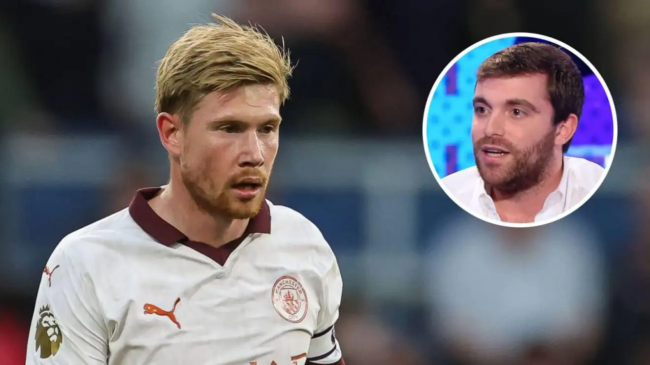 Kevin De Bruyne of Manchester City and, inset, Fabrizio Romano Kevin De Bruyne of Manchester City and, inset, Fabrizio Romano