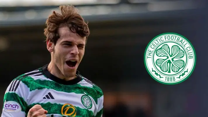 Paulo Bernardo (Celtic) next to the Celtic badge