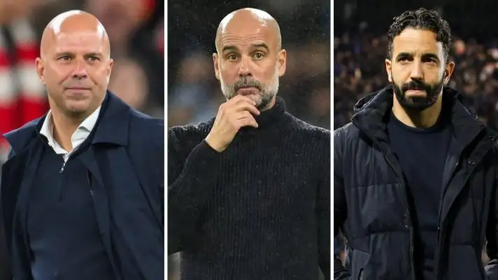 Arne Slot, Pep Guardiola and Ruben Amorim