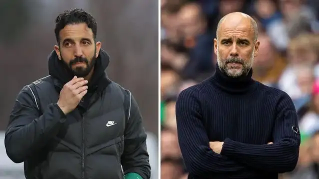 Man Utd boss Ruben Amorim and Pep Guardiola of Man City