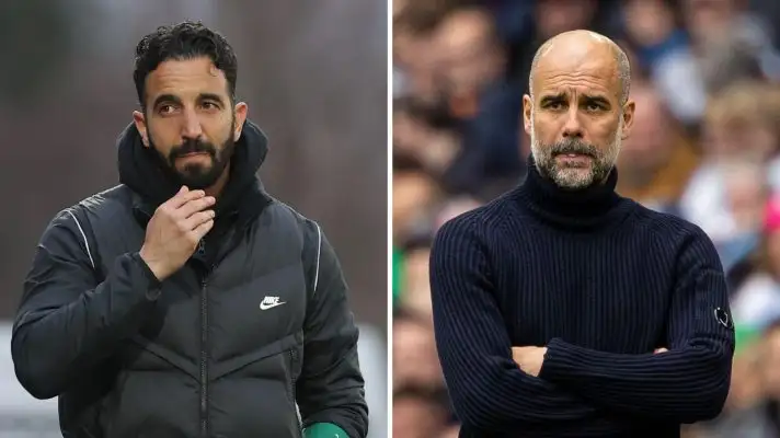 Man Utd boss Ruben Amorim and Pep Guardiola of Man City