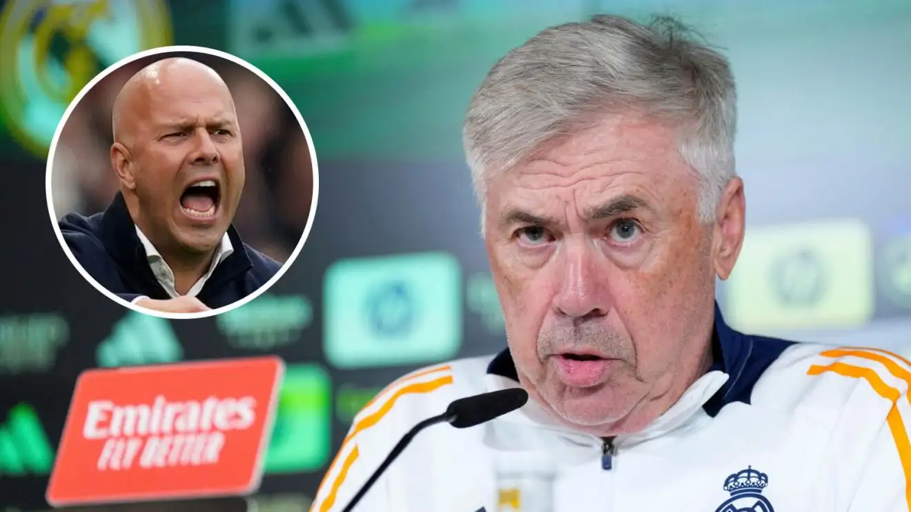 Real Madrid manager Carlo Ancelotti, Liverpool manager Arne Slot