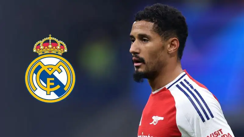Arsenal centre-back Wiliam Saliba, Real Madrid badge