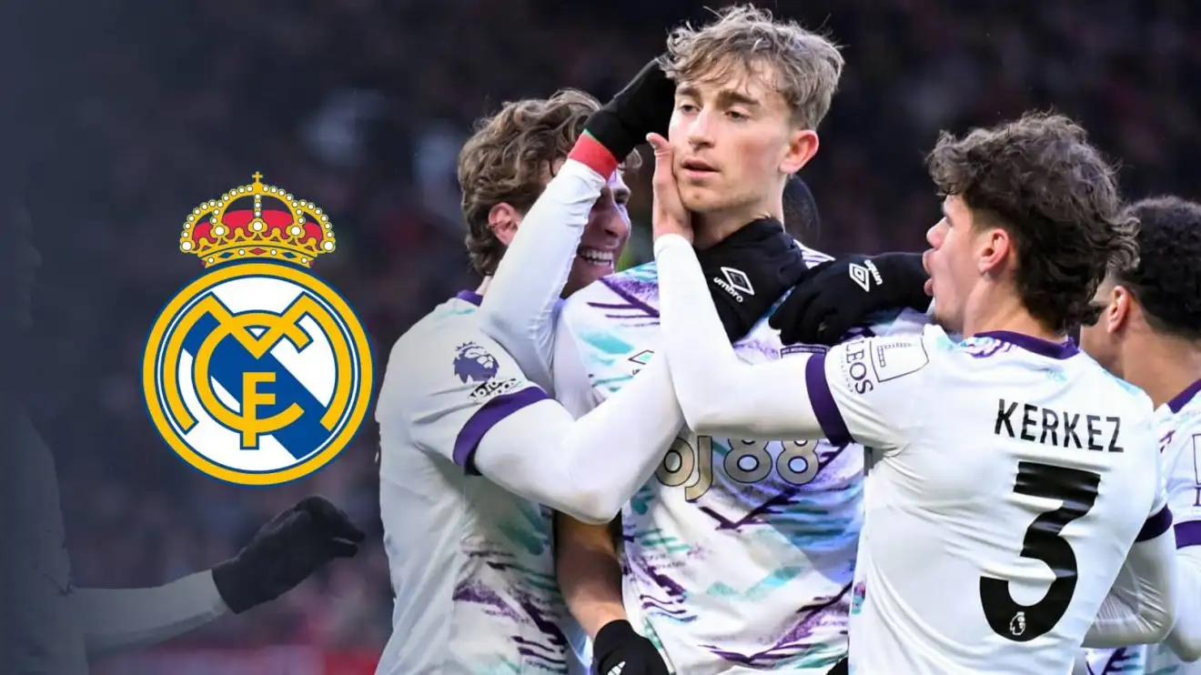 Dean Huijsen and the Real Madrid badge