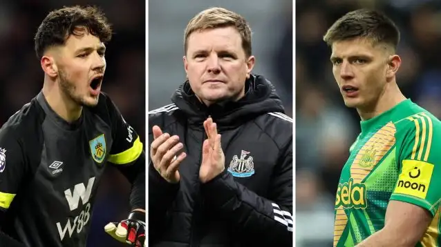 Split image of James Trafford, Eddie Howe and Nick Pope – copyright TEAMtalk