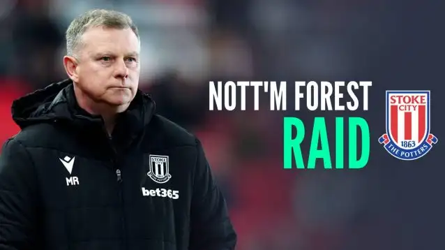 Stoke City manager Mark Robins with caption: Nott'm Forest raid