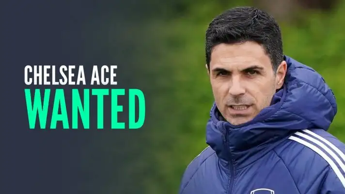 Arsenal manager Mikel Arteta with caption: Chelsea ace wanted