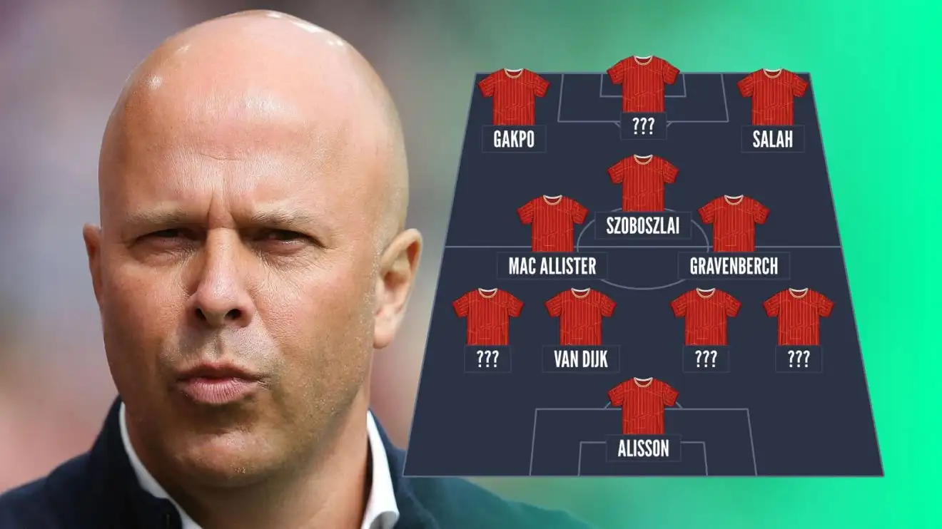 Arne Slot looking over a potential Liverpool lineup for 2025-26