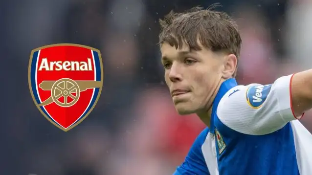 Blackburn Rovers' teenage star Igor Tyjon next to the Arsenal club crest