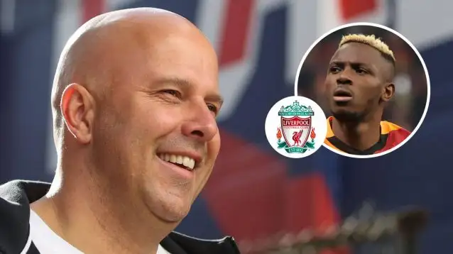 Arne Slot, Liverpool badge and Victor Osimhen - copyright TEAMtalk