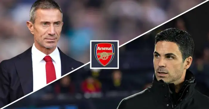 Arsenal sporting director Andrea Berta and Arsenal manager Mikel Arteta Andrea Berta and Mikel Arteta with the Arsenal badge between them - copyrihght TEAMtalk