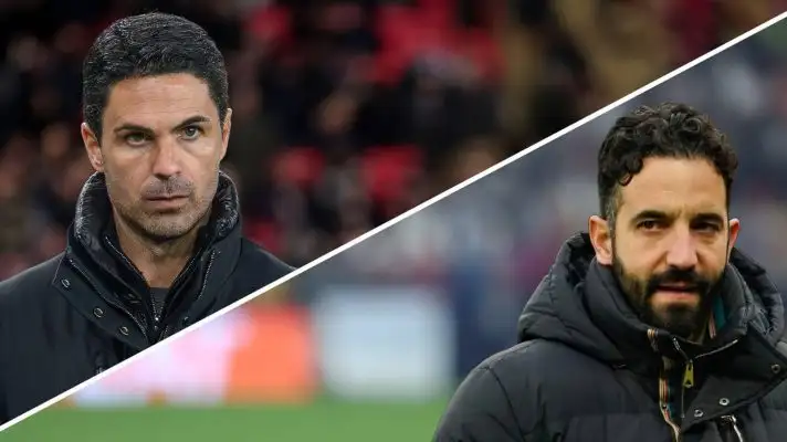 Split image of Arsenal manager Mikel Arteta and Manchester United boss Ruben Amorim - copyright TEAMtalk