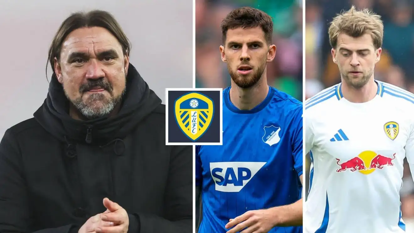 Leeds manager Daniel Farke, Hoffenheim midfielder Anton Stach and Whites striker Patrick Bamford Leeds manager Daniel Farke, Hoffenheim midfielder Anton Stach and Whites striker Patrick Bamford