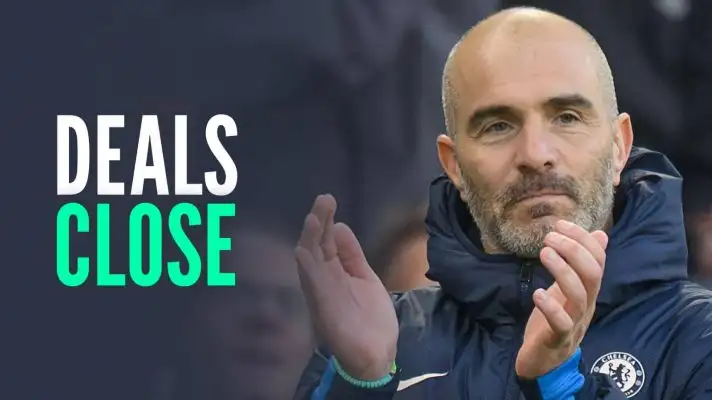 Chelsea manager Enzo Maresca next to the worlds Deals Close - copyright TEAMtalk