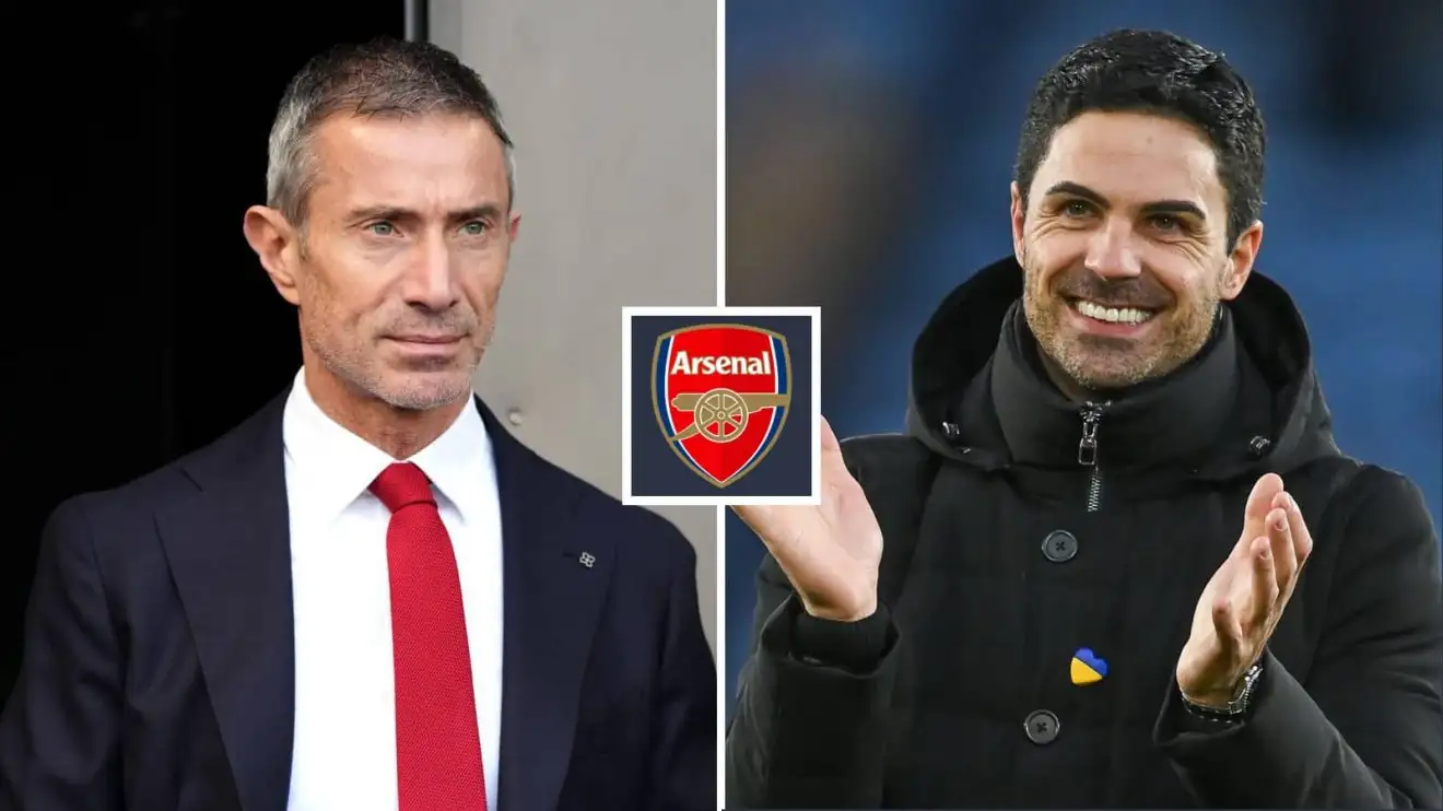 Arsenal duo Andrea Berta and Mikel Arteta Split image of Andrea Berta and Mikel Arteta with the Arsenal badge between them - copyright TEAMtalk