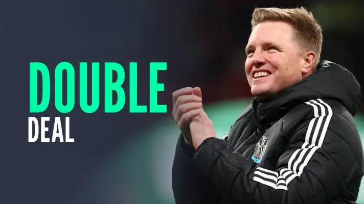 Newcastle manager Eddie Howe, with caption: Double deal