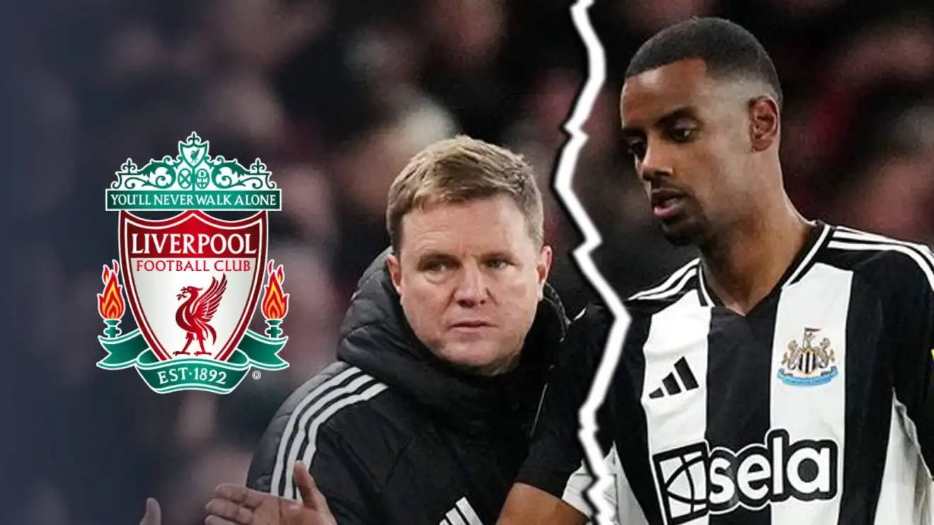 Newcastle United manager Eddie Howe and Liverpool target Alexander Isak Liverpool badge, Newcastle United manager Eddie Howe and Alexander Isak - copyright TEAMtalk