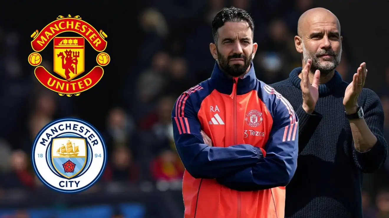 Manchester United manager Ruben Amorim and Manchester City boss Pep GUardiola, both of whom want Gianluigi Donnarumma of PSG