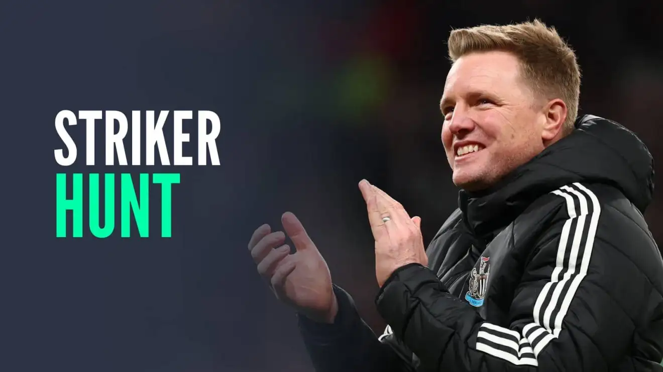 Newcastle manager Eddie Howe, with caption: Striker hunt Newcastle manager Eddie Howe, with caption: Striker hunt