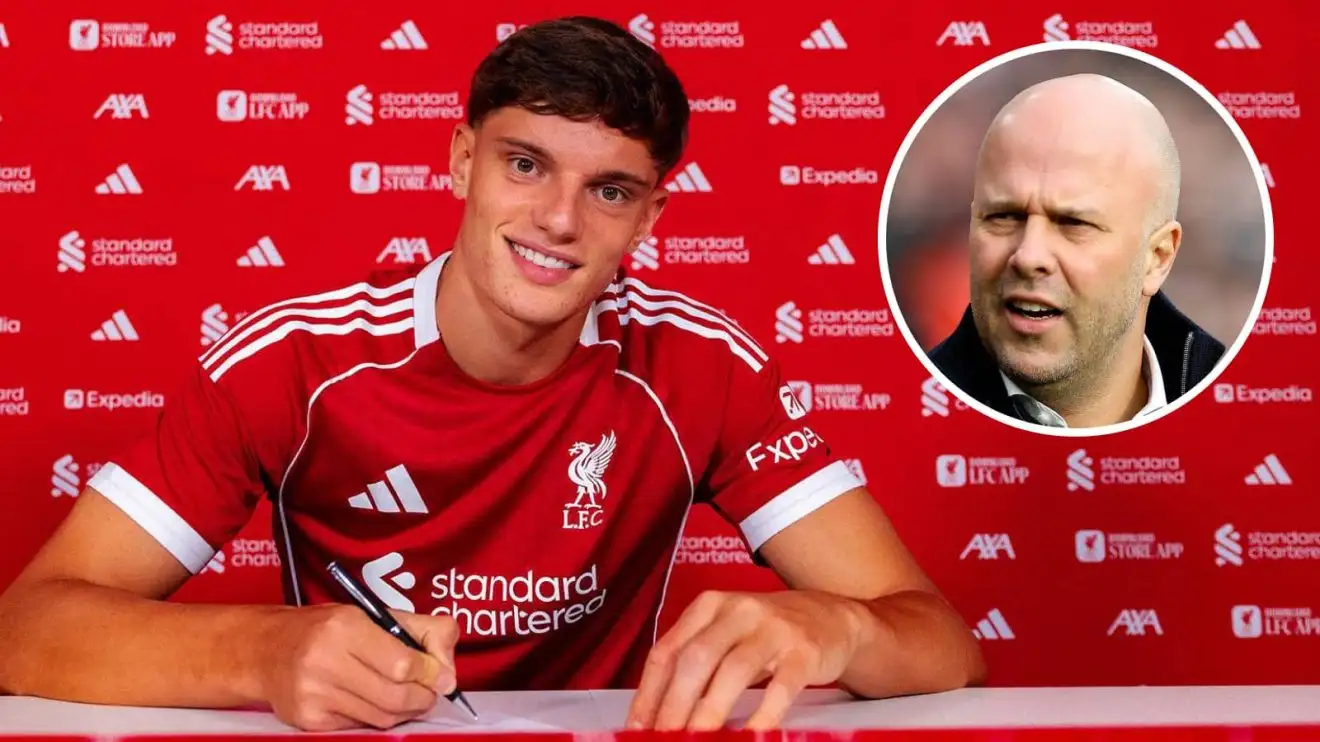 New Liverpool signing Giovanni Leoni and Reds manager Arne Slot New Liverpool signing Giovanni Leoni and Reds manager Arne Slot