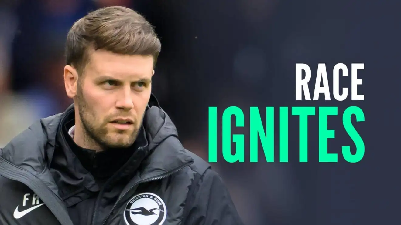 Brighton manager Fabian Hurzeler, with caption: Race ignites Brighton manager Fabian Hurzeler, with caption: Race ignites